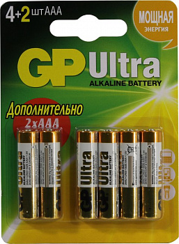 GP Ultra 24AU4/2-CR6 (LR03) Size AAA, щелочной (alkaline) (уп.6 шт)