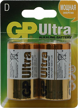GP Ultra 13AU-2 (LR20) Size "D", 1.5V, щелочной  (alkaline)  (уп. 2  шт)