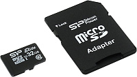 Silicon Power (SP032GBSTHBU1V10-SP) microSDHC Memory Card 32Gb UHS-I U1 + microSD--)SD Adapter