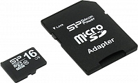 Silicon Power (SP016GBSTH010V10-SP) microSDHC Memory Card 16Gb Class10 + microSD--)SD Adapter