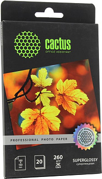 Cactus CS-HGA626020 Professional (10x15см, 20 листов, 260 г/м2) бумага суперглянцевая