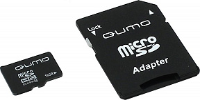 Qumo (QM16(G)MICSDHC10) microSDHC 16Gb  Class10  + microSD--)SD  Adapter