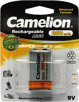 Аккумулятор Camelion NH-9V250BP1 (8.4V, 250mAh) NiMH,  типа "Крона"