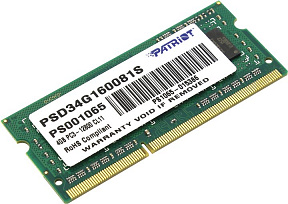 Patriot (PSD34G160081S) DDR3 SODIMM  4Gb  (PC3-12800)  CL11 (for  NoteBook)