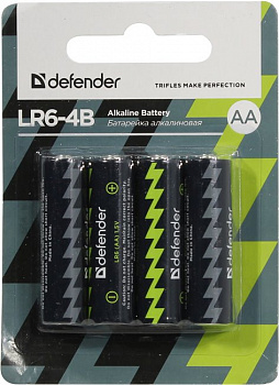 Defender LR6-4B Size AA, щелочной (alkaline)  (уп.  4 шт)  (56012)