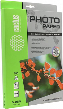 Cactus CS-GA4200100 (A4, 100 листов, 200 г/м2) бумага глянцевая