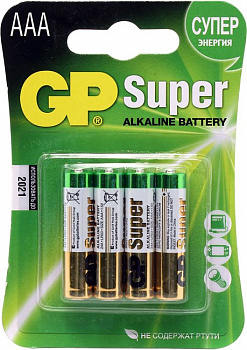 GP Ultra/Super 24AU/24A-4 (LR03) Size AAA, щелочной  (alkaline)  (уп. 4  шт)